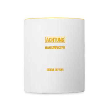Achtung Hausmeister Hauswart - Tasse zweifarbig - Weiß/Gelb - Vorne