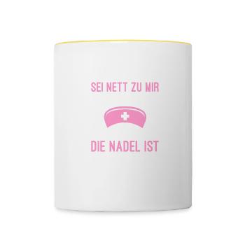 Sei nett Arzthelferin Krankenschwester Ärztin - Tasse zweifarbig - Weiß/Gelb - Vorne