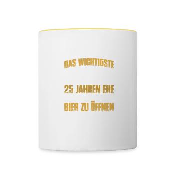Learning 25. Hochzeitstag Silberhochzeit - Tasse zweifarbig - Weiß/Gelb - Vorne