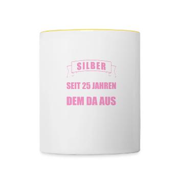 Mit dem da 25. Hochzeitstag Silberhochzeit - Tasse zweifarbig - Weiß/Gelb - Vorne