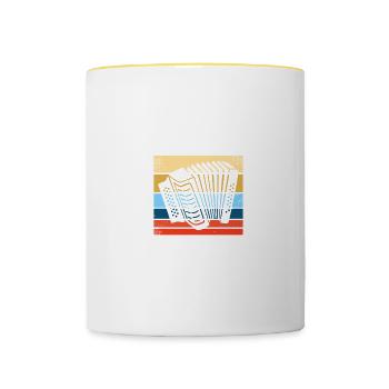 Früher Ziehharmonika Akkordeon Akkordeonspieler - Tasse zweifarbig - Weiß/Gelb - Vorne