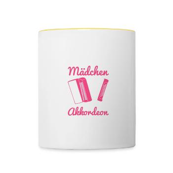 Echte Mädchen Ziehharmonika Akkordeonspieler - Tasse zweifarbig - Weiß/Gelb - Vorne