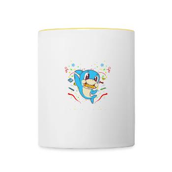 Einschulung 2023 Hai Schulkind Schuleinführung - Tasse zweifarbig - Weiß/Gelb - Vorne