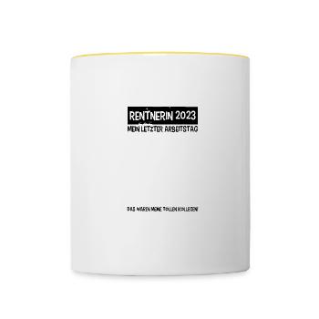 Rentnerin 2023 Gästebuch Rente Ruhestand - Tasse zweifarbig - Weiß/Gelb - Vorne