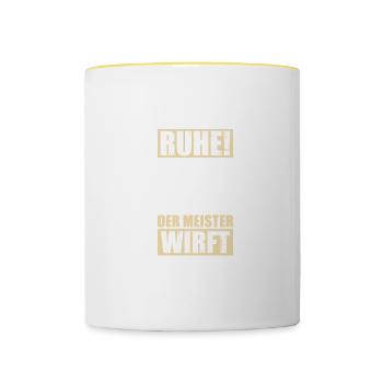 Ruhe! Der Meister Petanque Boule Boulespieler - Tasse zweifarbig - Weiß/Gelb - Vorne