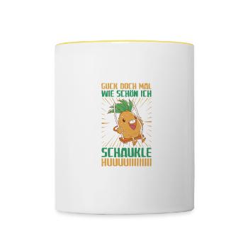 Wie schön ich schaukel Schaukeln - Tasse zweifarbig - Weiß/Gelb - Vorne