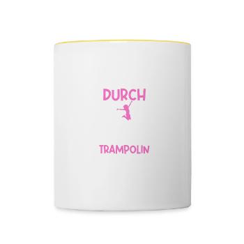 Lass mich durch Trampolinspringer Trampolin - Tasse zweifarbig - Weiß/Gelb - Vorne