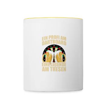 Profi am Dartboard Dartspieler Darts Dart - Tasse zweifarbig - Weiß/Gelb - Vorne