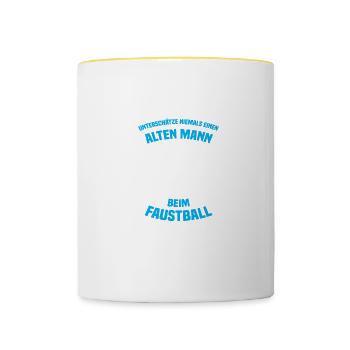 Unterschätze niemals Faustball Faustballer - Tasse zweifarbig - Weiß/Gelb - Vorne