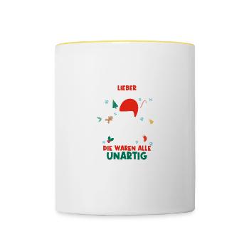 Unartig Weihnachtsoutfit Ugly Christmas - Tasse zweifarbig - Weiß/Gelb - Vorne