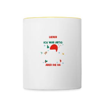 Ich war artig Weihnachtsoutfit Ugly Christmas - Tasse zweifarbig - Weiß/Gelb - Vorne
