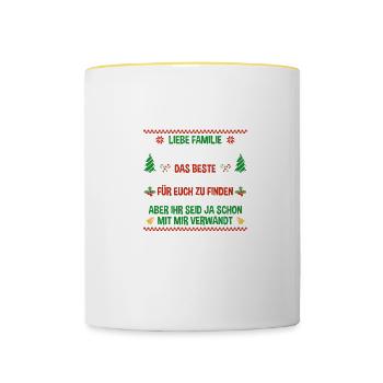 Liebe Familie Weihnachtsoutfit Ugly Christmas - Tasse zweifarbig - Weiß/Gelb - Vorne
