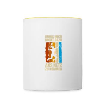 To the net: Badminton, Badminton, Badminton - Contrasting Mug - white/yellow - Front