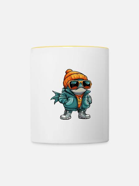Piranha Fische Cool Comic - Tasse zweifarbig - Weiß/Gelb