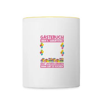 6ème anniversaire livre d’or Cadeau d’anniversaire - Mug contrasté - blanc/jaune - Devant