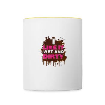 Wet and dirty Schlammlauf Mud Run Muddy Race - Contrasting Mug - white/yellow - Front