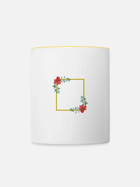 Blumen Rahmen - Tasse zweifarbig - Weiß/Gelb