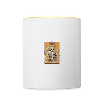 ex Skeleton Drinking Coffee Expensive Difficult An - Contrasting Mug - white/yellow - Front