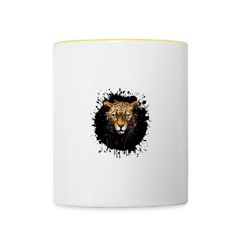 Portrait de guépard - Mug contrasté - blanc/jaune - Devant