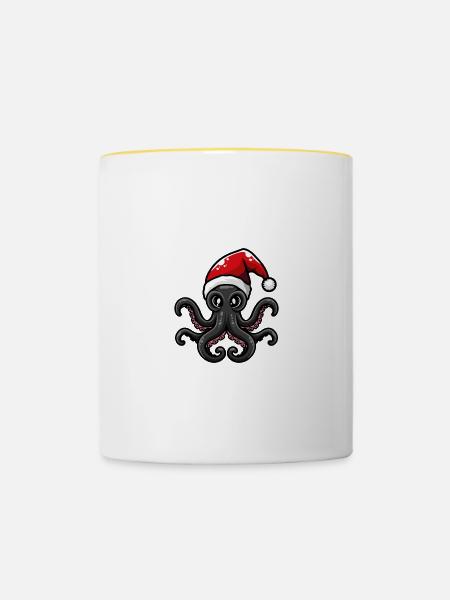 Oktopus Weihnachten - Tasse zweifarbig - Weiß/Gelb