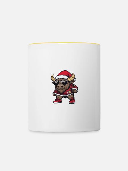 Bison Weihnachten X-Mas - Tasse zweifarbig - Weiß/Gelb