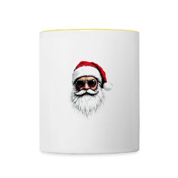Santa Face with Sunglasses and Hat: Holiday Vibes - Contrasting Mug - white/yellow - Front