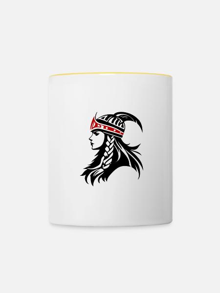 Wikinger Kriegerin Walküre Symbol - Tasse zweifarbig - Weiß/Gelb