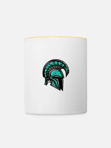 Spartaner Krieger Helm - Tasse zweifarbig - Weiß/Gelb