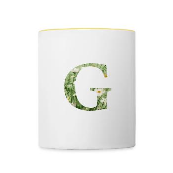 Letter G, Monogram, Floral Pattern - Contrasting Mug - white/yellow - Front