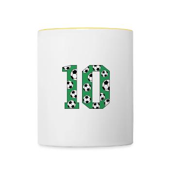 10 anniversaire Football Green - Mug contrasté - blanc/jaune - Devant