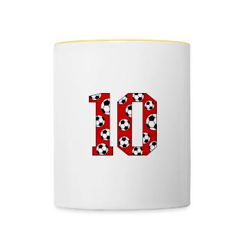 10 Anniversaire Football Rouge - Mug contrasté - blanc/jaune - Devant