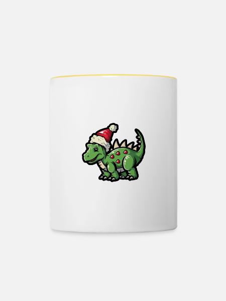 Dinosaurier stegosaurus Weihnachten - Tasse zweifarbig - Weiß/Gelb
