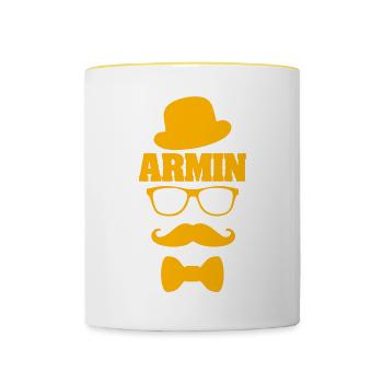 Hipster mustache Schnauzer melon Armin - Contrasting Mug - white/yellow - Front