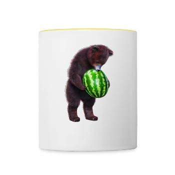 Bär mit Wassermelone - Tasse zweifarbig - Weiß/Gelb - Vorne
