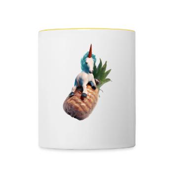 Licorne ananas - Licorne tropicale - Mug contrasté - blanc/jaune - Devant