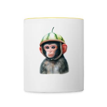 Singe à la pastèque - Mug contrasté - blanc/jaune - Devant