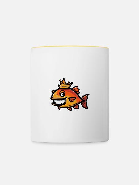 Piranha Fische Comic Krone - Tasse zweifarbig - Weiß/Gelb