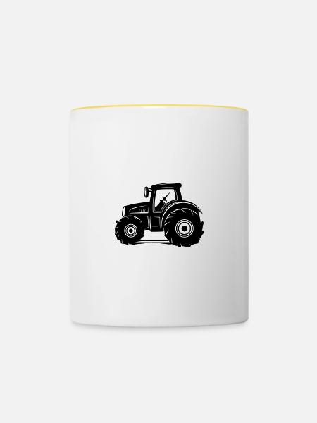 Traktor Fahrzeug - Tasse zweifarbig - Weiß/Gelb