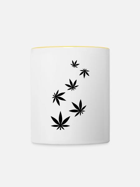 Hanf Blatt Icon - Tasse zweifarbig - Weiß/Gelb