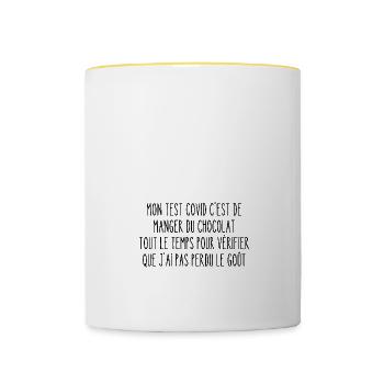 manger du chocolat - Mug contrasté - blanc/jaune - Devant
