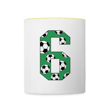 6th Birthday Football Green - Contrasting Mug - white/yellow - Front