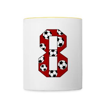 8 Anniversaire Football Rouge - Mug contrasté - blanc/jaune - Devant
