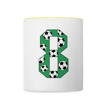 8 Birthday Football Green - Contrasting Mug - white/yellow - Front