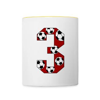 3 anniversaire Football Rouge - Mug contrasté - blanc/jaune - Devant