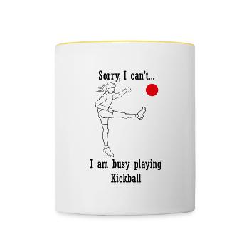 Kickball-Spieler Lustiges Sprichwort Beschäftigt - Tasse zweifarbig - Weiß/Gelb - Vorne