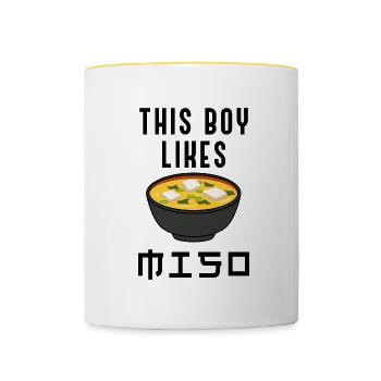 Junge mag Miso Ironic Quote Ramen-Nudeln - Tasse zweifarbig - Weiß/Gelb - Vorne