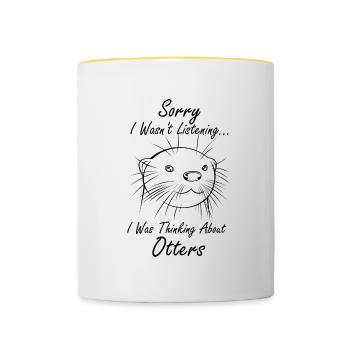 En pensant à de jolies loutres, animal sauvage - Mug contrasté - blanc/jaune - Devant