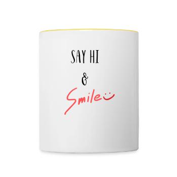 Dites bonjour et souriez! - Mug contrasté - blanc/jaune - Devant