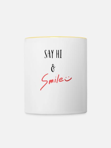 Dites bonjour et souriez! - Mug contrasté - blanc/jaune