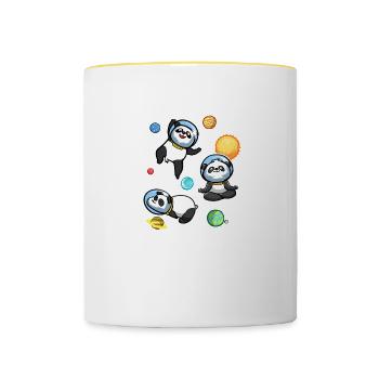 Weltraum Panda Astronaut Universum - Tasse zweifarbig - Weiß/Gelb - Vorne